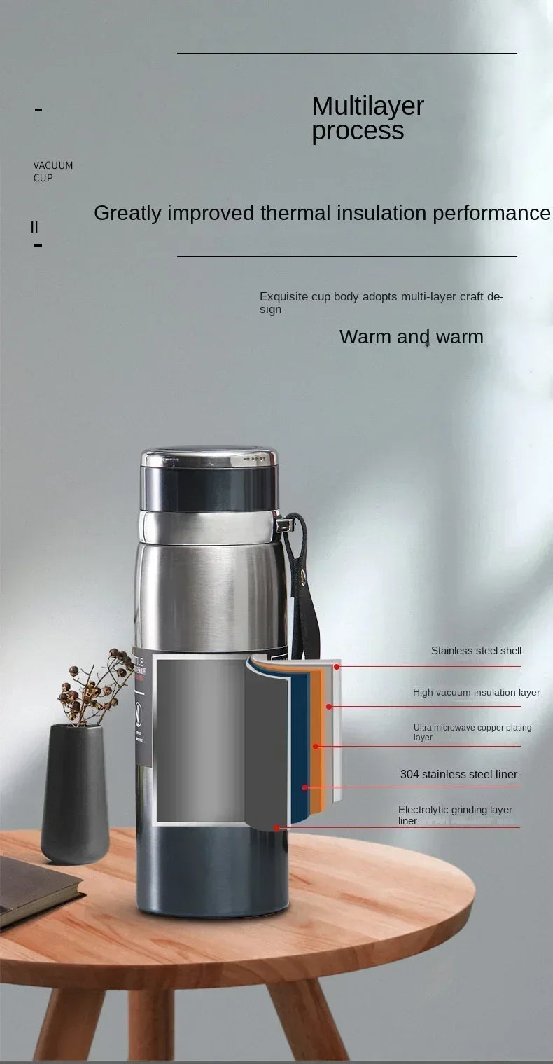 Garrafa Térmica 1L em Aço Inoxidável – Ideal para Água, Chá ou Café