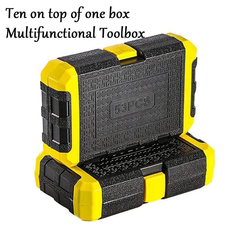 Conjunto de 53 Peças de Chave de Catraca com Soquete de 1/4 Polegada, com Extensão para Broca de Soquete, Ideal para Reparos Automotivos, Acompanhado de Estojo