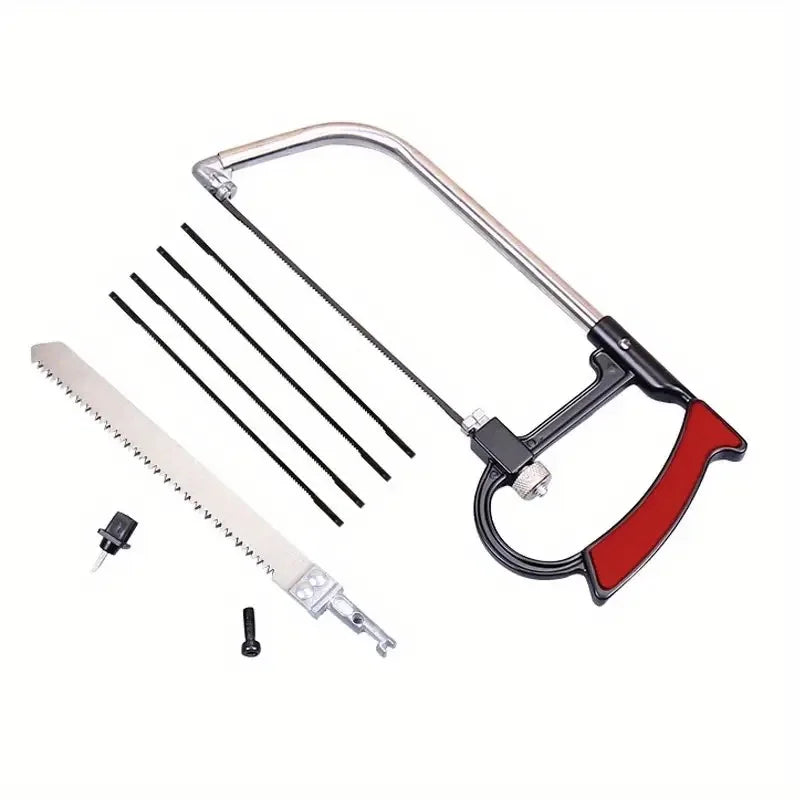 Kit de Serra Multifuncional 8 em 1 - Serra de Aço para Múltiplos Usos Manual DIY - Serra para Metal, Madeira e Vidro com 6 Lâminas para Marcenaria, Metalurgia e Modelismo