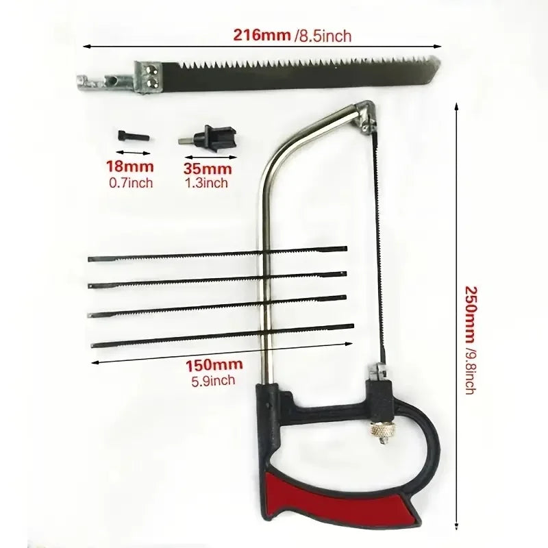 Kit de Serra Multifuncional 8 em 1 - Serra de Aço para Múltiplos Usos Manual DIY - Serra para Metal, Madeira e Vidro com 6 Lâminas para Marcenaria, Metalurgia e Modelismo