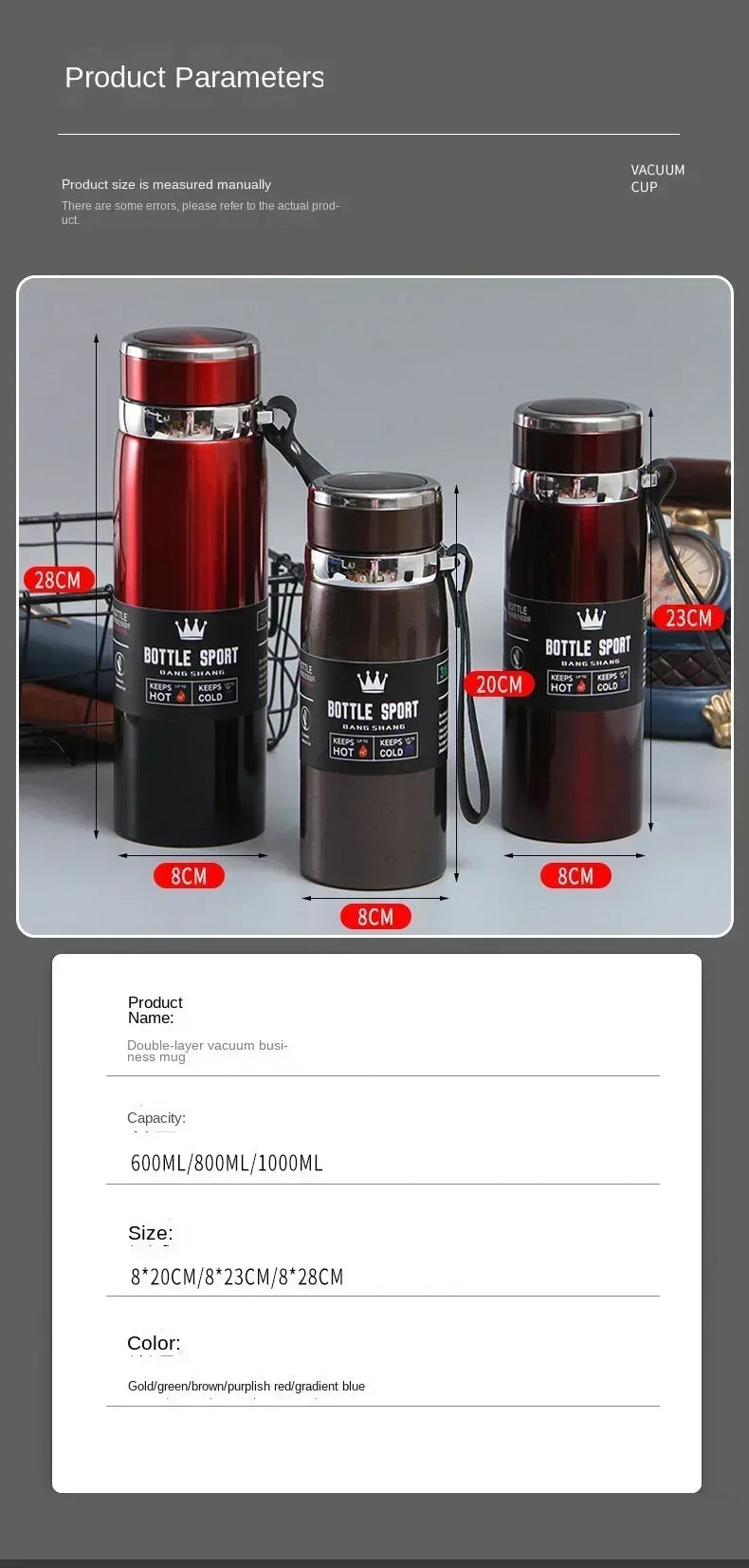 Garrafa Térmica 1L em Aço Inoxidável – Ideal para Água, Chá ou Café