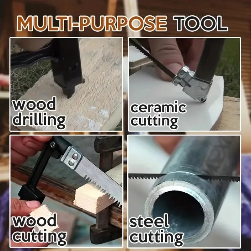 Kit de Serra Multifuncional 8 em 1 - Serra de Aço para Múltiplos Usos Manual DIY - Serra para Metal, Madeira e Vidro com 6 Lâminas para Marcenaria, Metalurgia e Modelismo
