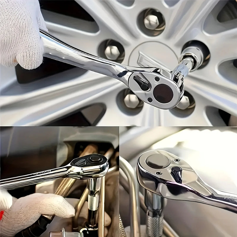 Conjunto de 53 Peças de Chave de Catraca com Soquete de 1/4 Polegada, com Extensão para Broca de Soquete, Ideal para Reparos Automotivos, Acompanhado de Estojo